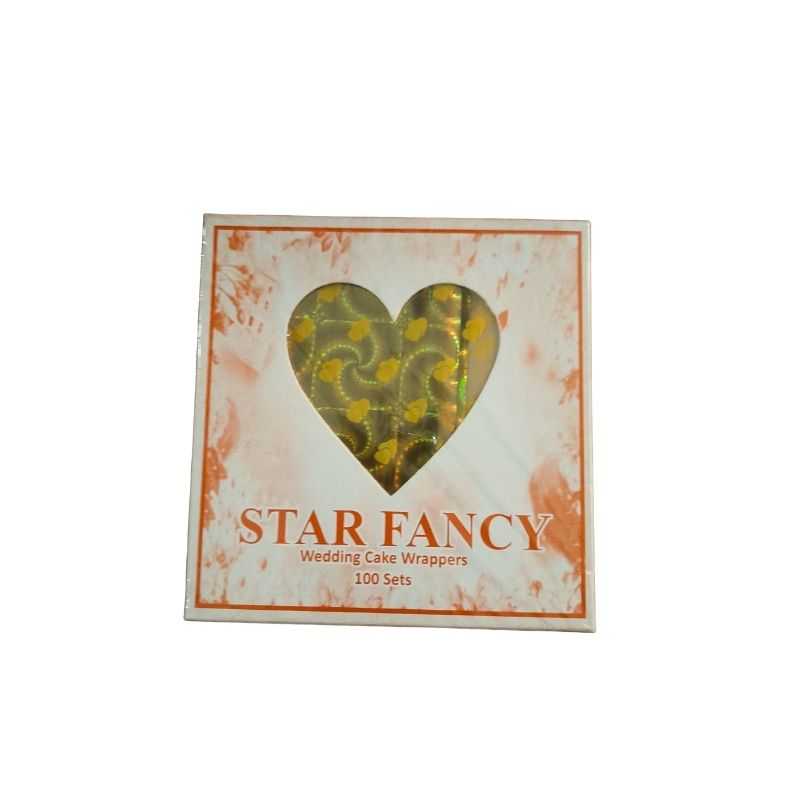 Star Fancy Wedding Cake Wrappers 100 PCS in yellow floral pattern, ideal for bulk cake decoration and stylish wedding dessert displays.