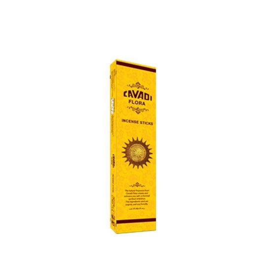Cavadi Flora Incense Stick in vibrant yellow packaging with floral design, ideal for pooja and home fragrance in Home & Garden decor.