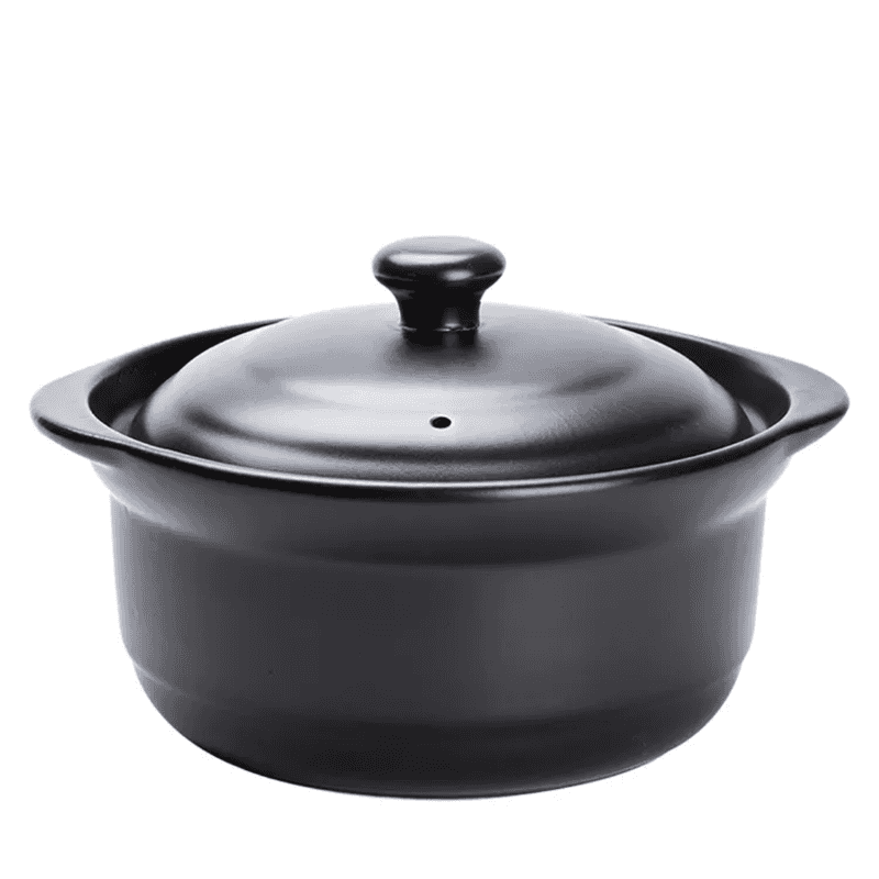 Black Ceramic Casserole Dish 24 cm with lid closed, featuring a sleek nonstick design for versatile cooking use.