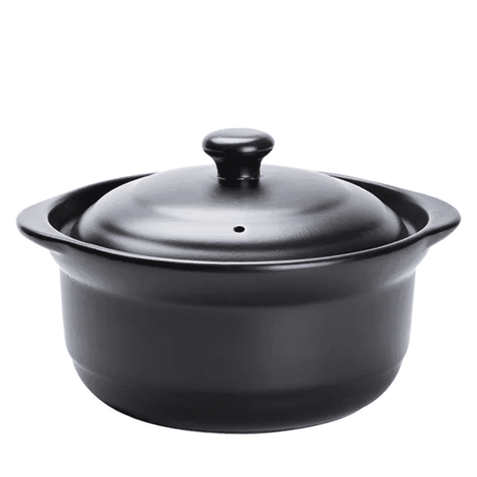 Black Ceramic Casserole Dish 24 cm with lid closed, featuring a sleek nonstick design for versatile cooking use.