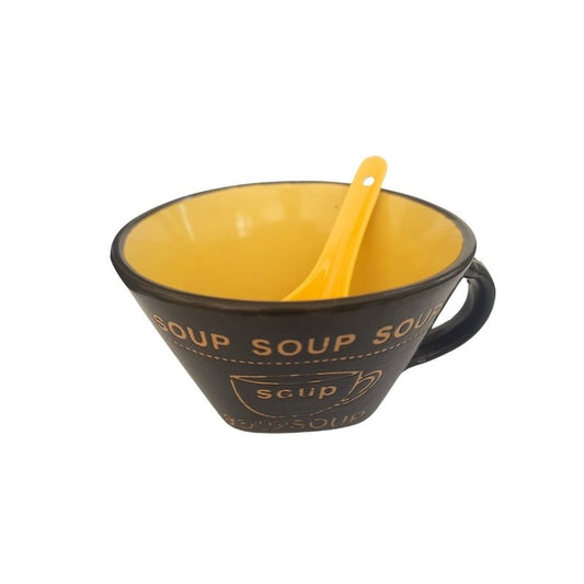 Porcelain soup cup with yellow interior and spoon, stylish and functional for kitchen and dining. Check Soup Cup Porcelain with Spoon price online.