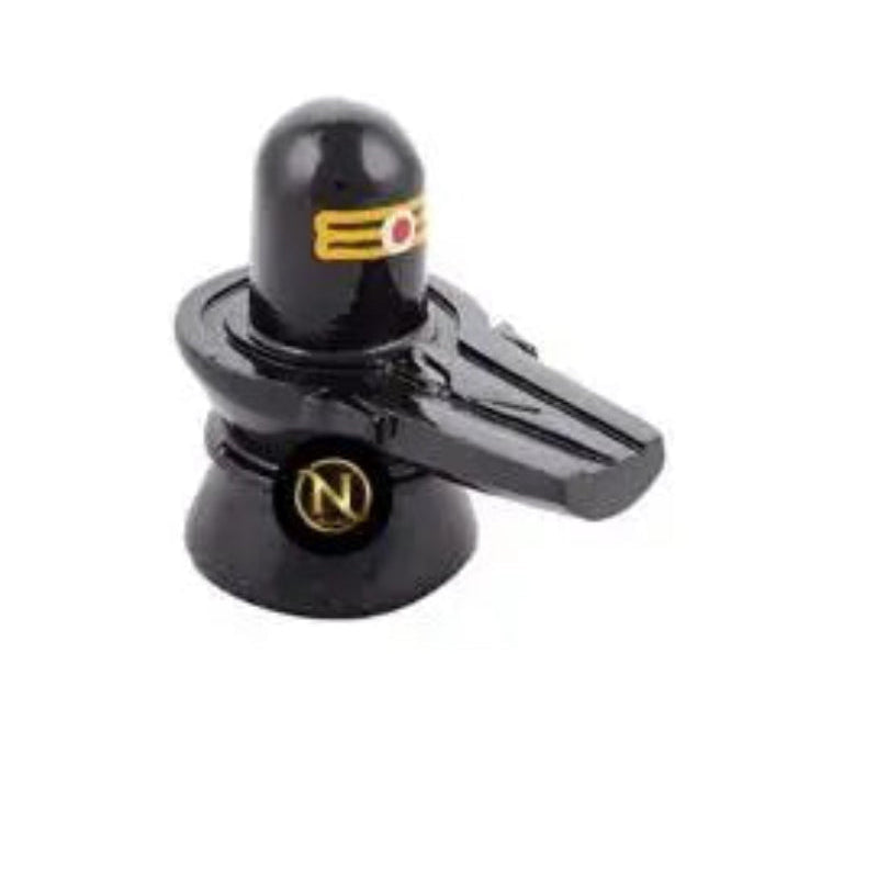 Black ceramic Sivalingam idol with gold detailing, perfect for religious décor in homes and offices. Available online in Sri Lanka.