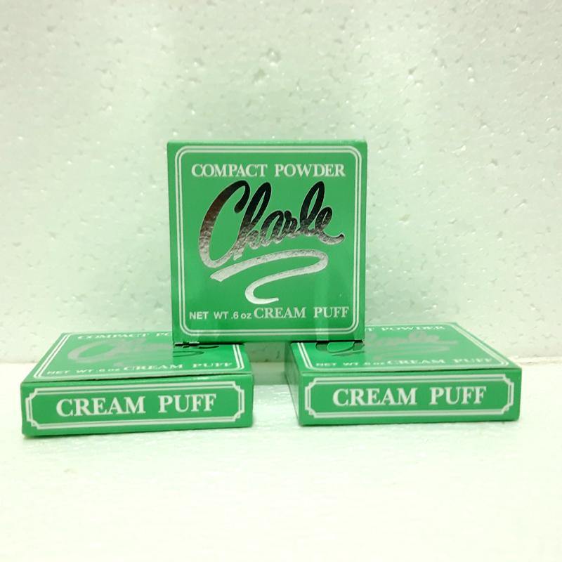 Charle Face Powder Makeup No. 3 Cream Puff in green packaging, perfect for a flawless powder finish and daily makeup routine.