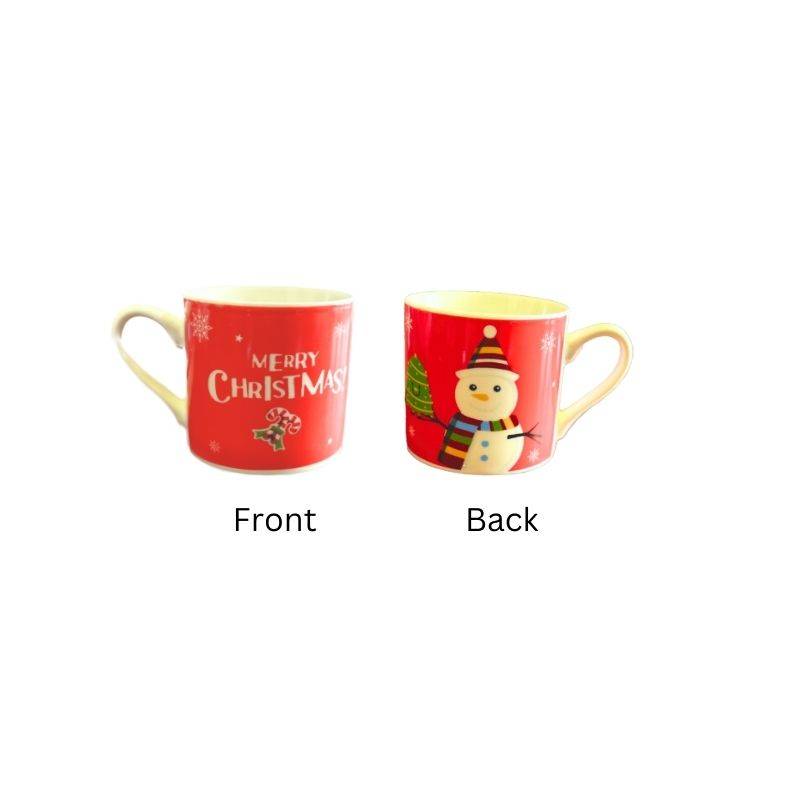 Christmas Ceramic Mug Gift with 'Merry Christmas' text on front and snowman design on back. 320ml capacity with large handle for easy grip.
