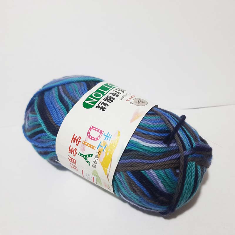 Cotton Crochet Wool Yarn in multicolor blue, purple, and teal shades for hand knitting. Ideal crafting fiber for crochet and sewing projects in Sri Lanka.