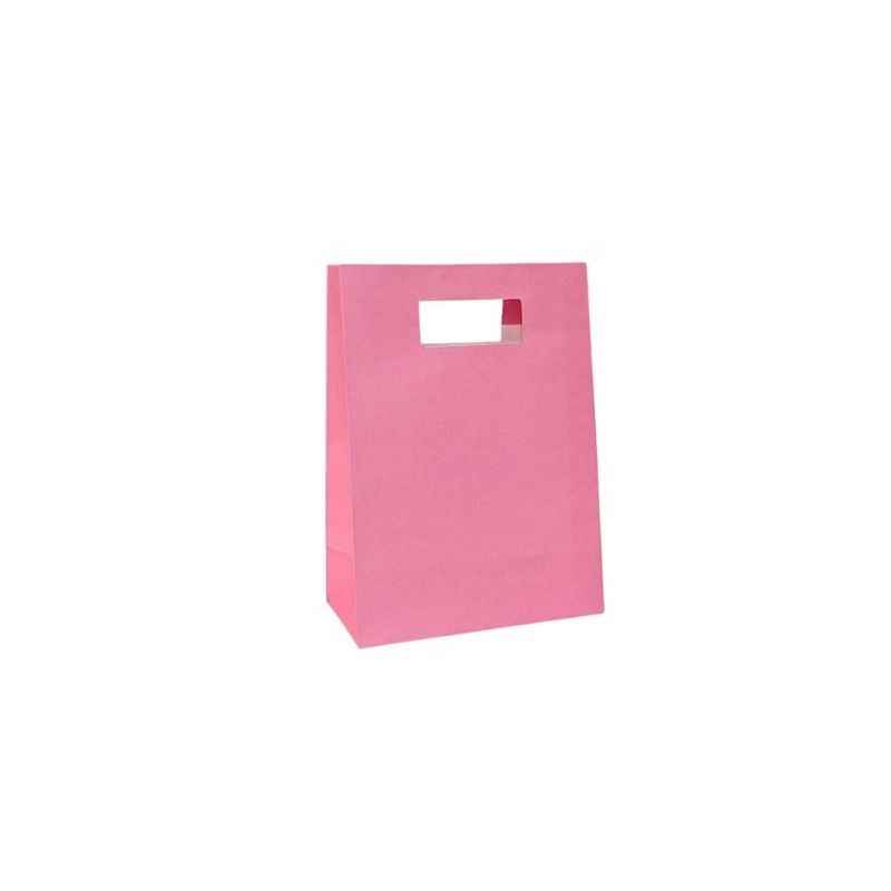 Pink 6 PCS Paper Bag with Cut Handle 20x14.5 cm, ideal for eco-conscious retail packaging or stylish gift presentation.
