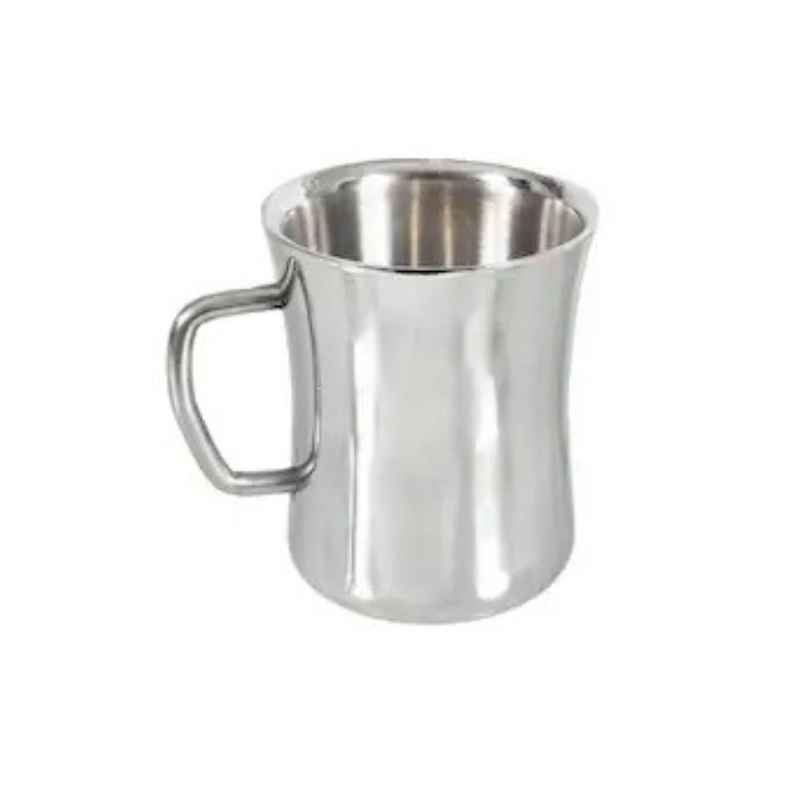 Stainless Steel Double Wall Mug with ergonomic handle, ideal for tea, milk, or juice. Non-magnetic and durable drinkware for kitchen use.