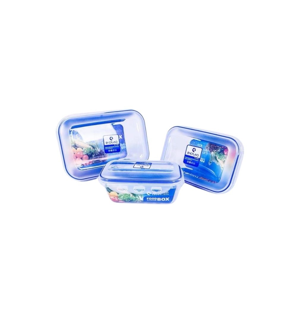 3PCS Food Storage Containers - Airtight Plastic set with blue lids, ideal for kitchen organization and microwave safe food storage in Sri Lanka.