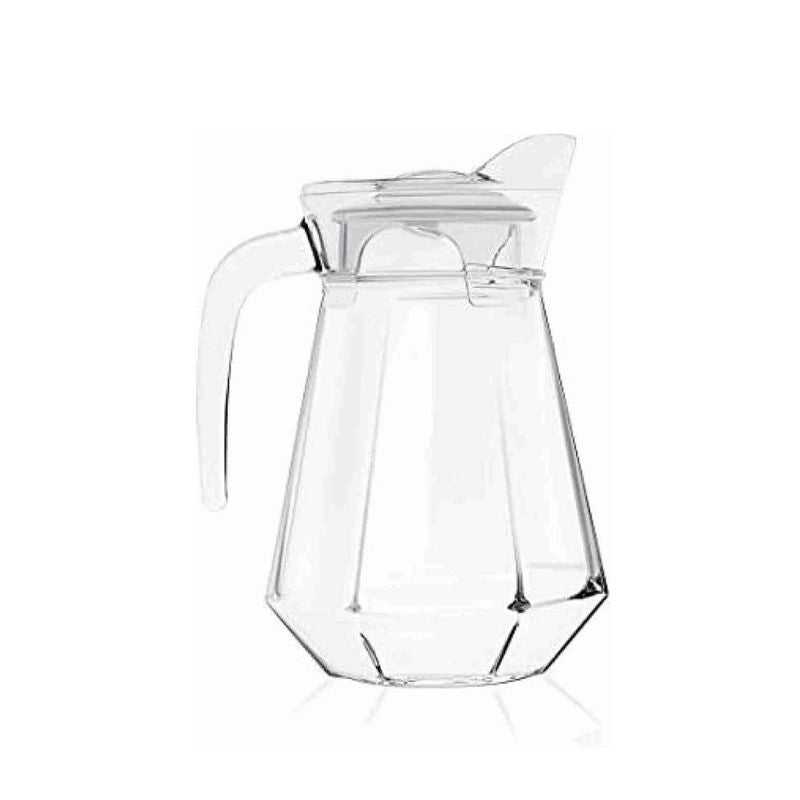 Clear 1.4L glass water jug with lid and handle, durable and thermal-resistant, perfect for kitchens and restaurants.
