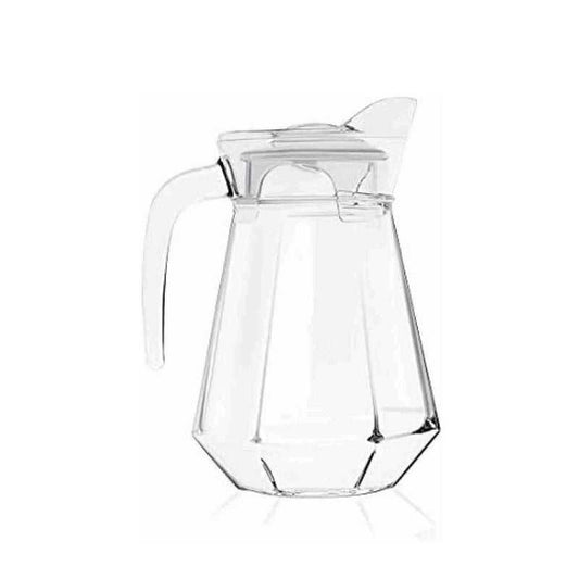 Clear 1.4L glass water jug with lid and handle, durable and thermal-resistant, perfect for kitchens and restaurants.