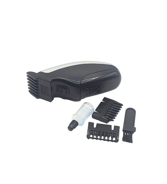 NIKAI Electric Hair Trimmer set with clipper, guide combs, cleaning brush, and oil bottle for complete men's grooming needs.