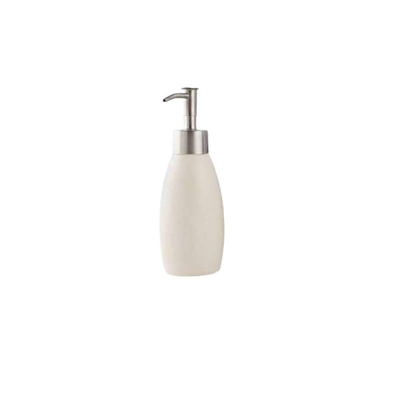 White Ceramic Liquid Soap Dispenser 165 ml with sleek pump head, perfect for shampoo or lotion in stylish bathroom setups in Sri Lanka.