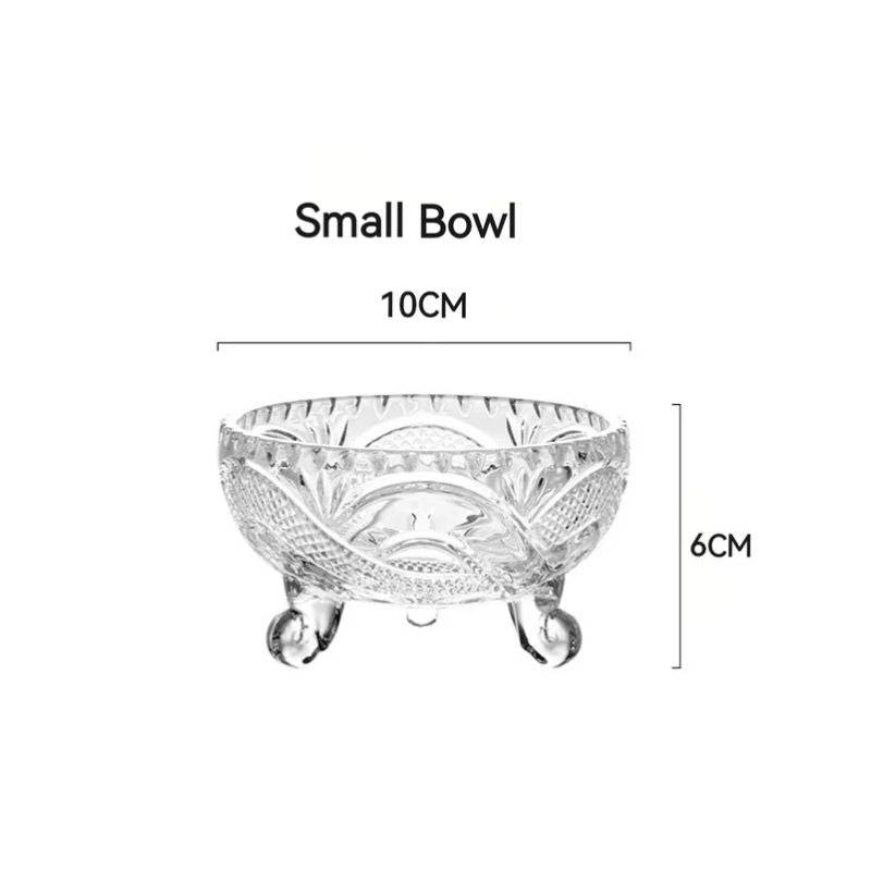 Ice Cream Glass Bowl Set - Durable Bowls | Refrigerator Safe, small 10cm bowl with decorative design and three-leg base, ideal for desserts.