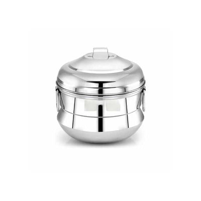 Stainless Steel Idly Maker Pot with secure lid, designed to cook 13 idlis using 3 plates. Durable cookware for South Indian recipes.