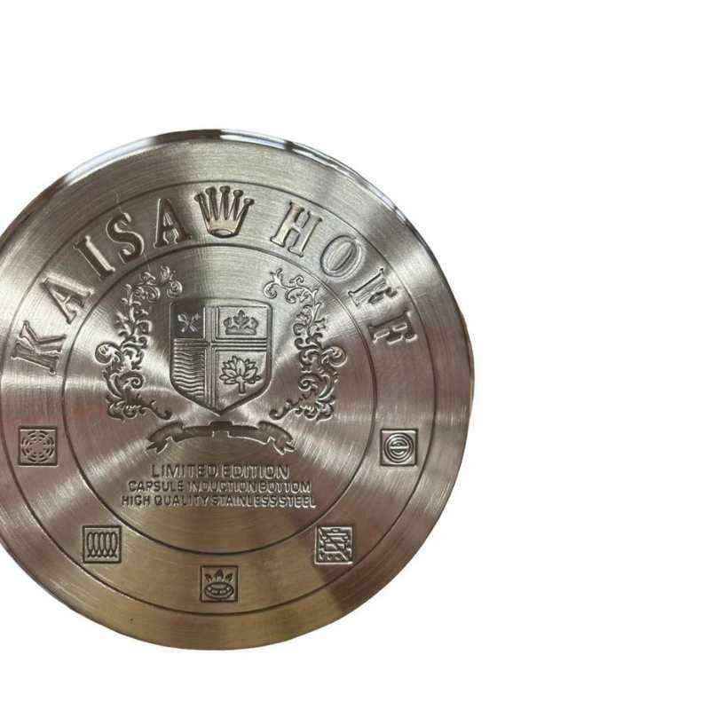 Bottom view of Stainless Steel Induction Pot 22 CM showing KAISAW HOFF branding and induction-compatible base for efficient heat conduction.