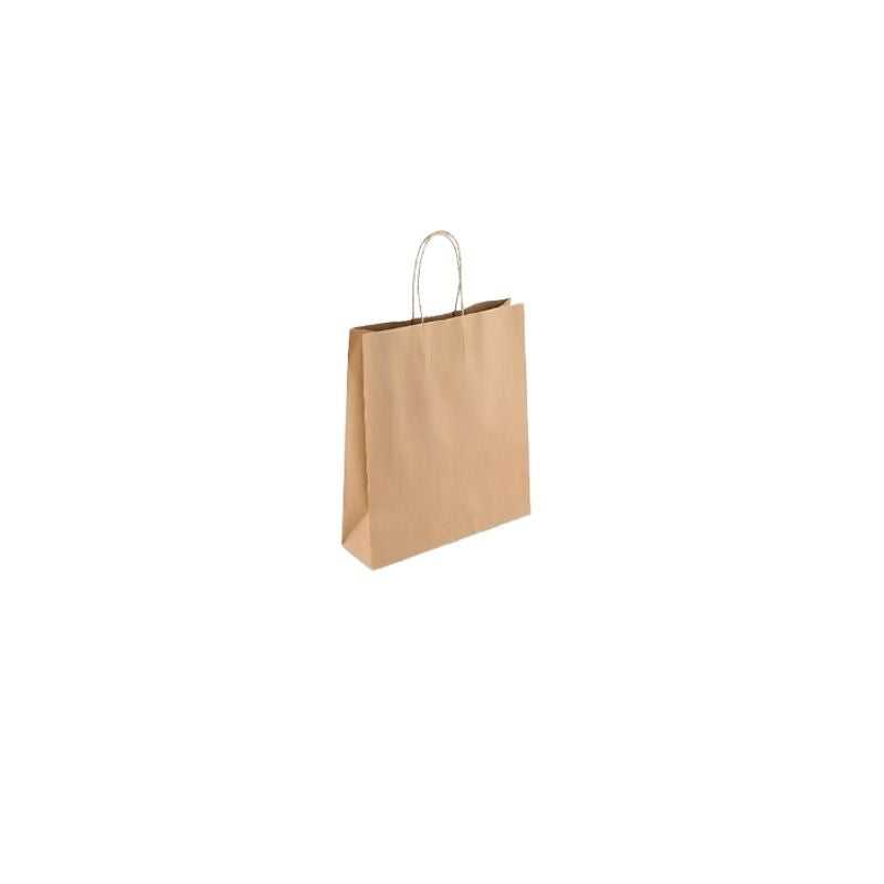Brown Carrier Paper Bag 9x5.5 inch with twisted handles, ideal for retail or takeaway use. Sold in 10 PCS pack at Bamagate.com.
