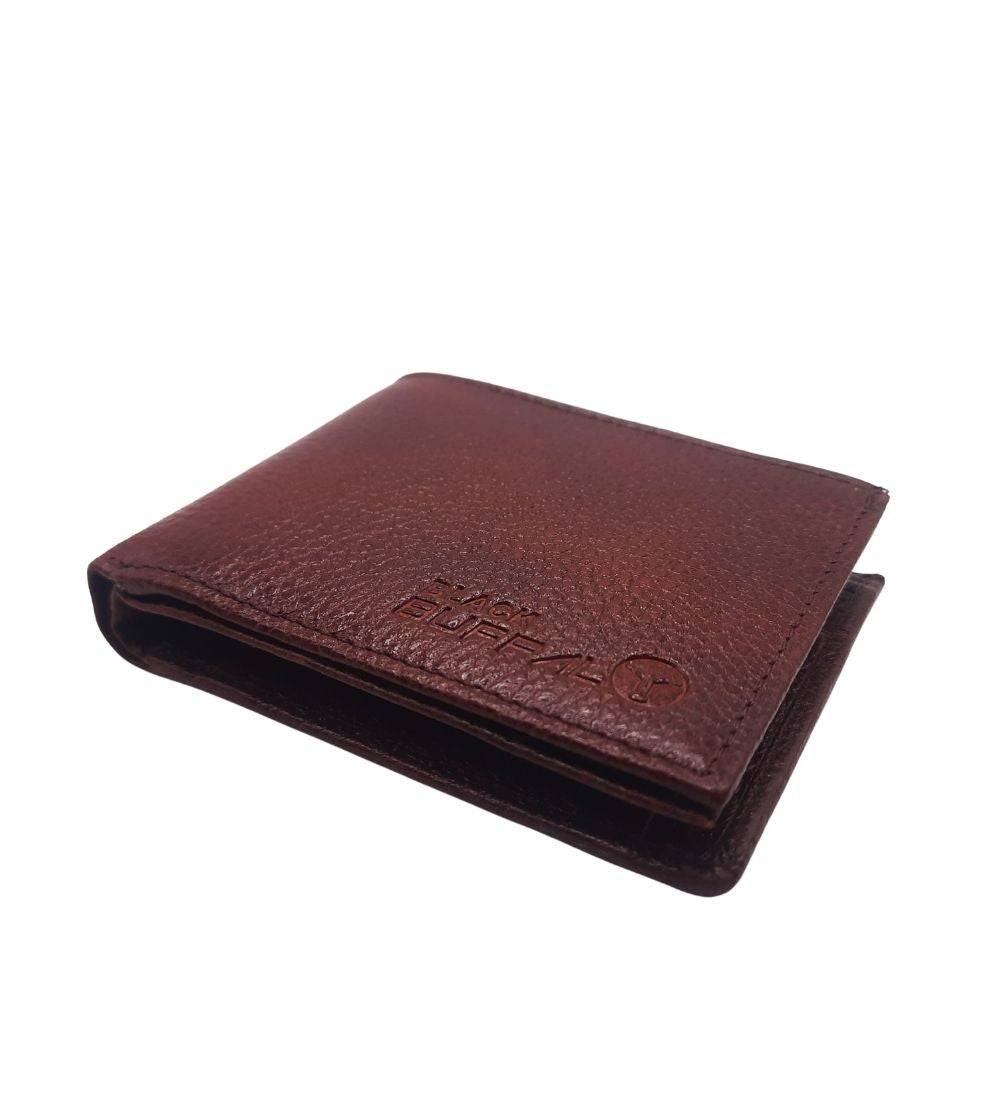 Close-up of Crocodile Effect Leather Wallet Brown with embossed logo, featuring a sleek and durable finish ideal for everyday use.