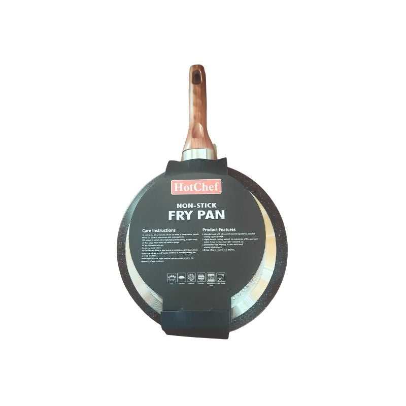 HotChef Non-Stick Fry Pan 26 cm with product label showing care instructions and features, perfect for versatile kitchen use in Sri Lanka.