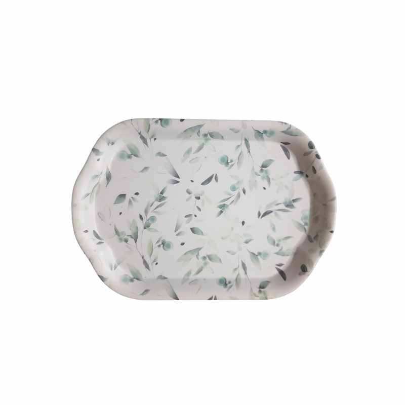 Green Leaf Melamine Tray with floral design, ideal for serving snacks or meals. Durable melamine plate for kitchen & dining in Sri Lanka.