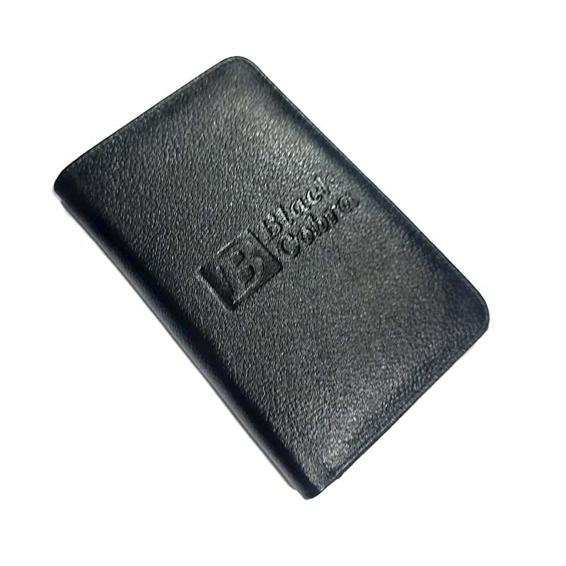 Men's Leather Card Bifold Wallet in black with embossed Black Cobra logo, crafted from genuine leather for stylish durability.