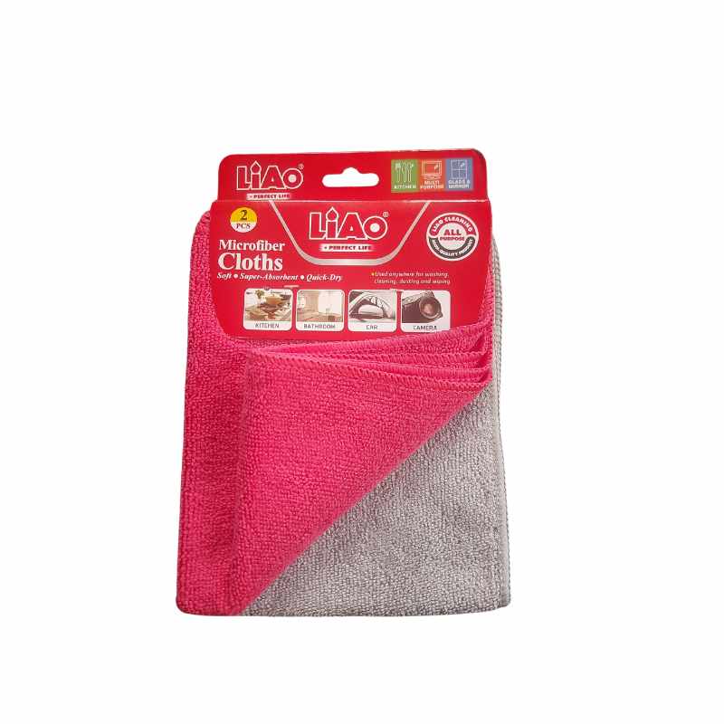 LIAO Micro Fiber Cloth 2 PCS in pink and grey, ultra-soft and non-abrasive for multi-surface cleaning. Shop now at Bamagate.com in Sri Lanka.