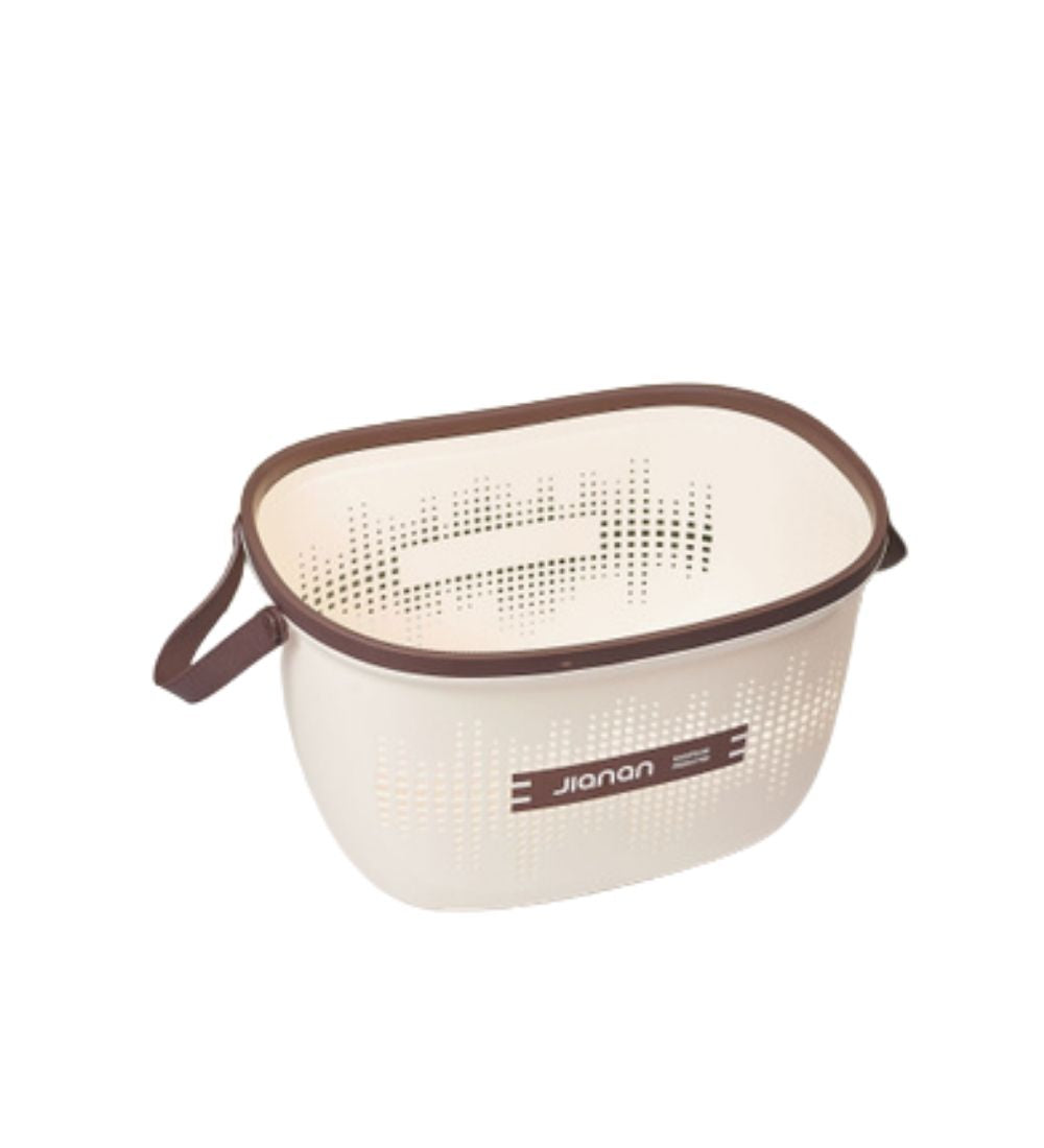 Multipurpose Plastic Basket with Handle in white and brown, ideal for laundry and storage, featured in Home & Garden Laundry Supplies.