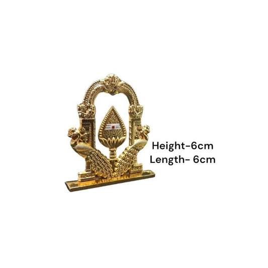 Gold Murugan Vel Peacock Figurine measuring 6cm x 6cm, perfect for car dashboards or home altars in spiritual and decorative settings.
