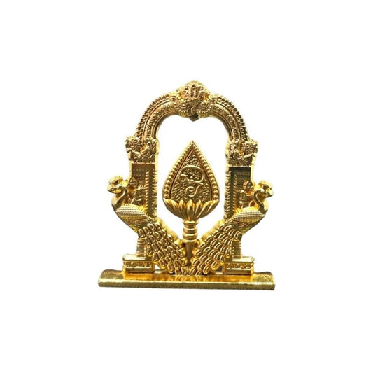 Murugan Vel Peacock Décor for car dashboard featuring a gold-tone finish with intricate peacock detailing, ideal for spiritual home or vehicle use.