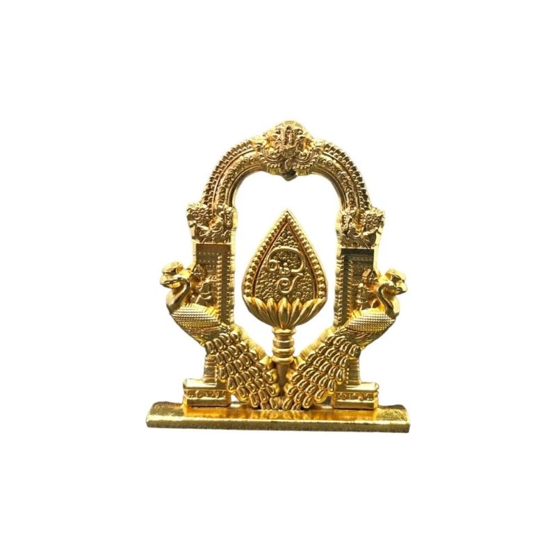 Murugan Vel Peacock Décor for car dashboard featuring a gold-tone finish with intricate peacock detailing, ideal for spiritual home or vehicle use.