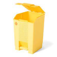 Yellow Phoenix 10L Push Pedal Bin with open lid, designed for easy waste disposal in small spaces. Find this trash bin at Phoenix Online Shop Sri Lanka.
