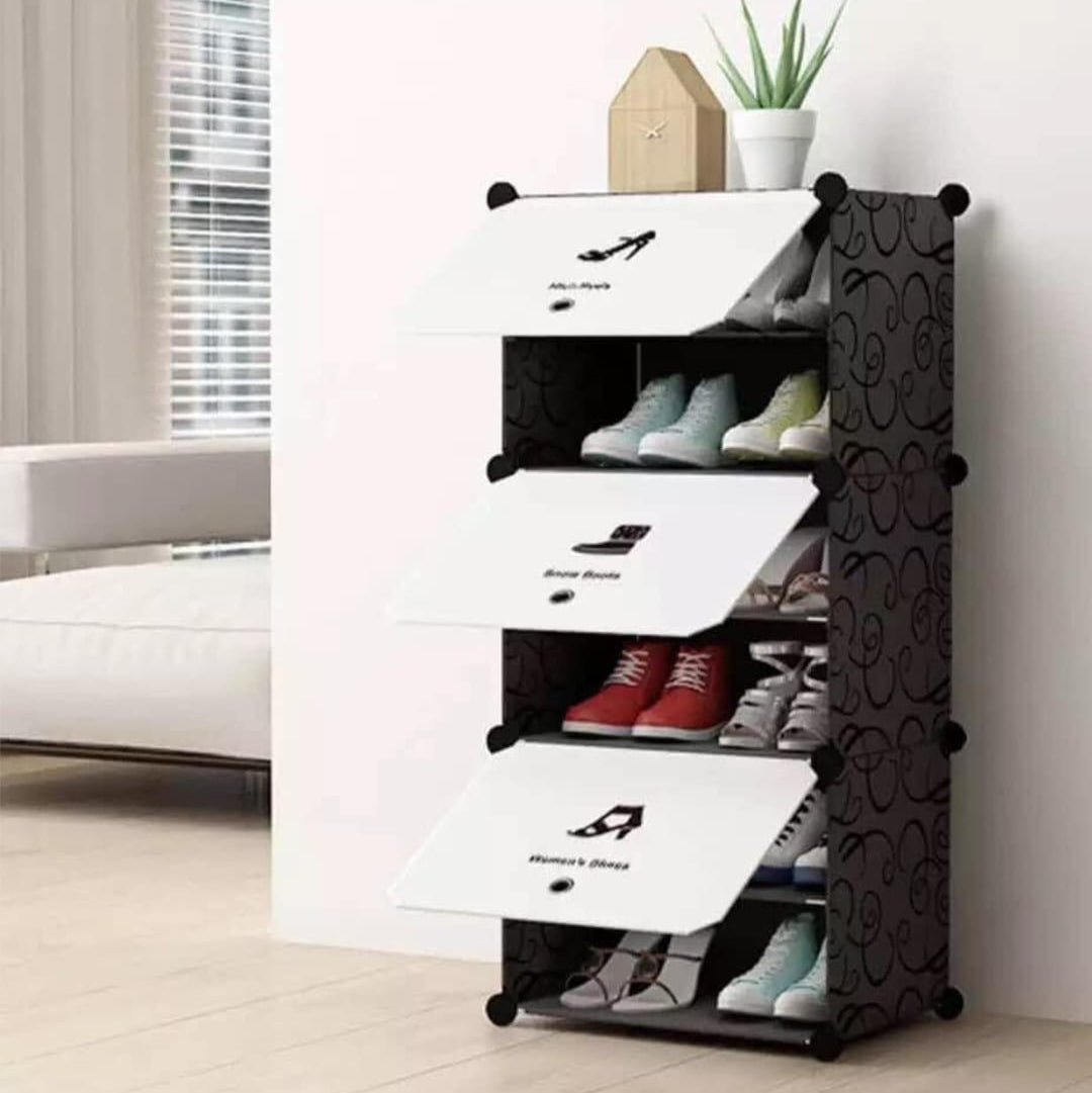 6 Layer Shoe Rack with Cover Organizer for home storage, featuring labeled doors and compact design. Ideal for organizing shoes in Sri Lanka.