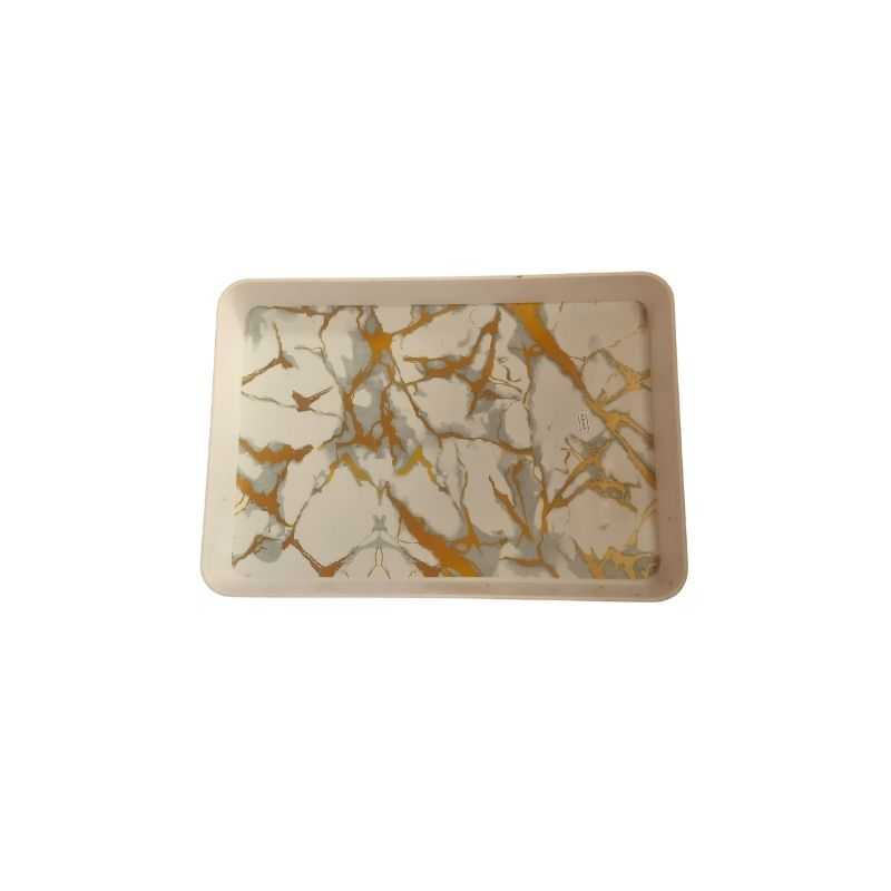 Elegant White & Gold Marble Texture Plastic Tray, lightweight and durable, perfect for stylish serving or tabletop display.