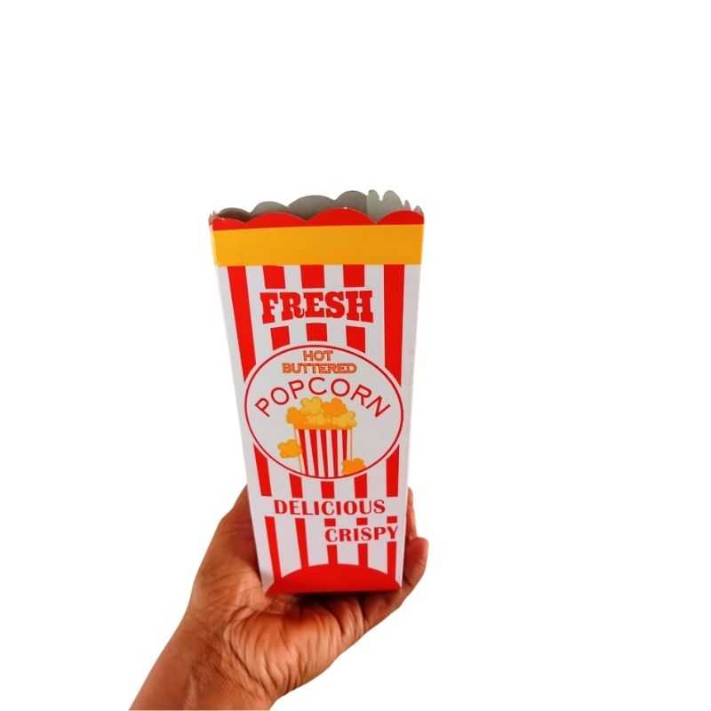 Popcorn Boxes Printed 25 PCS with red and white stripes, ideal for parties or events. Affordable popcorn boxes price in Sri Lanka for packing needs.