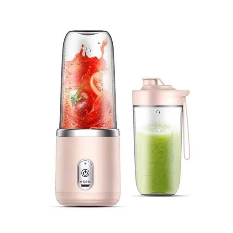 Rechargeable Juicer 400 ml in pink with USB charging and detachable blending cup, ideal for smoothies and fresh juice on the go.