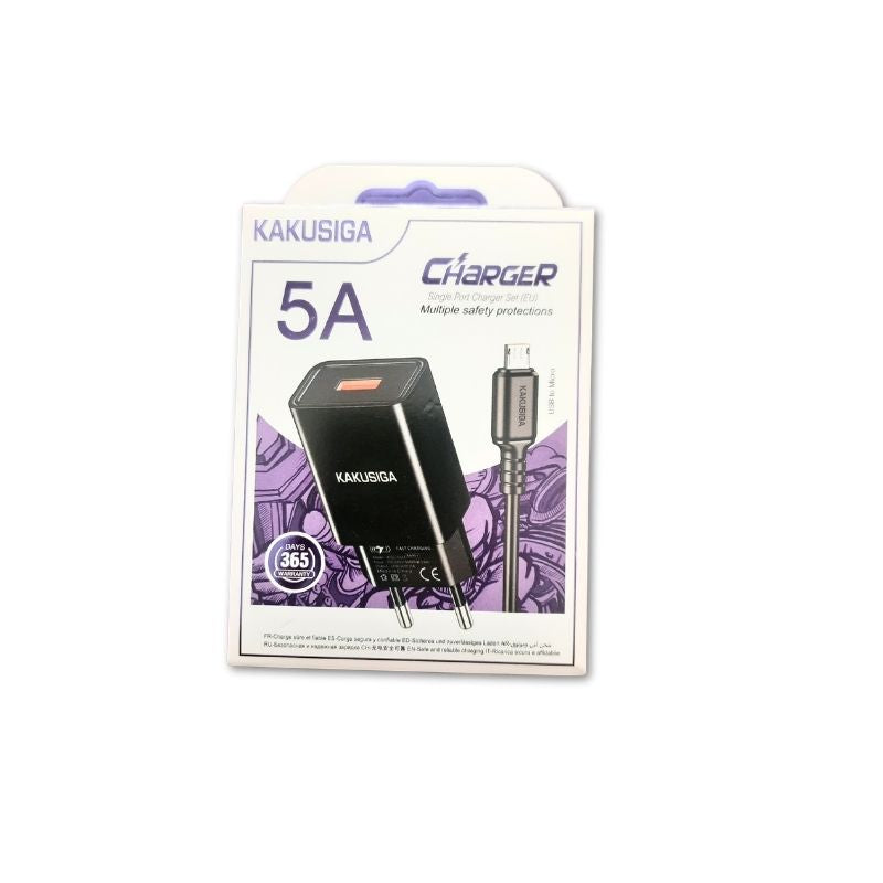 KAKUSIGA 5A Fast Mobile Charger (USB to Micro) – EU Plug, Black