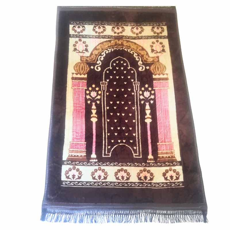 Brown 120 x 80 cm prayer carpet rug with intricate arch and floral design, ideal for home prayer. Shop prayer carpet rug price at Bamagate.com.
