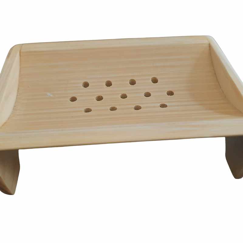 Eco-friendly Bamboo Soap Dish with elevated base and drainage holes. Perfect for keeping soap dry and clean in modern bathrooms.