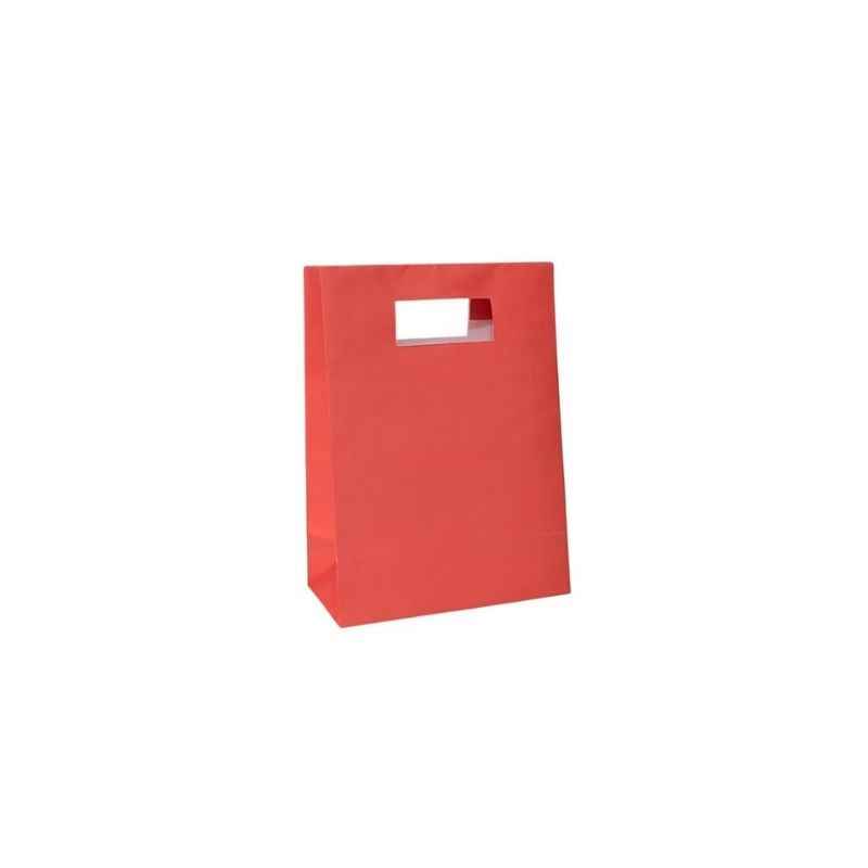 Red 6 PCS Cut Handle Paper Bag 20x14.5 cm for retail or gift use. Eco-friendly and durable for small to medium-sized items.