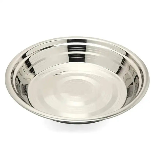 Stainless steel snack plate for easy serving, ideal for rice and snacks. Lightweight, durable, and perfect for everyday kitchen use.