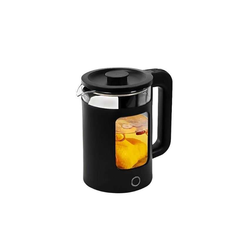 Richpower High Borosilicate Glass Cordless Electric Kettle 1.8L with black exterior and transparent window, ideal for fast boiling in modern kitchens.