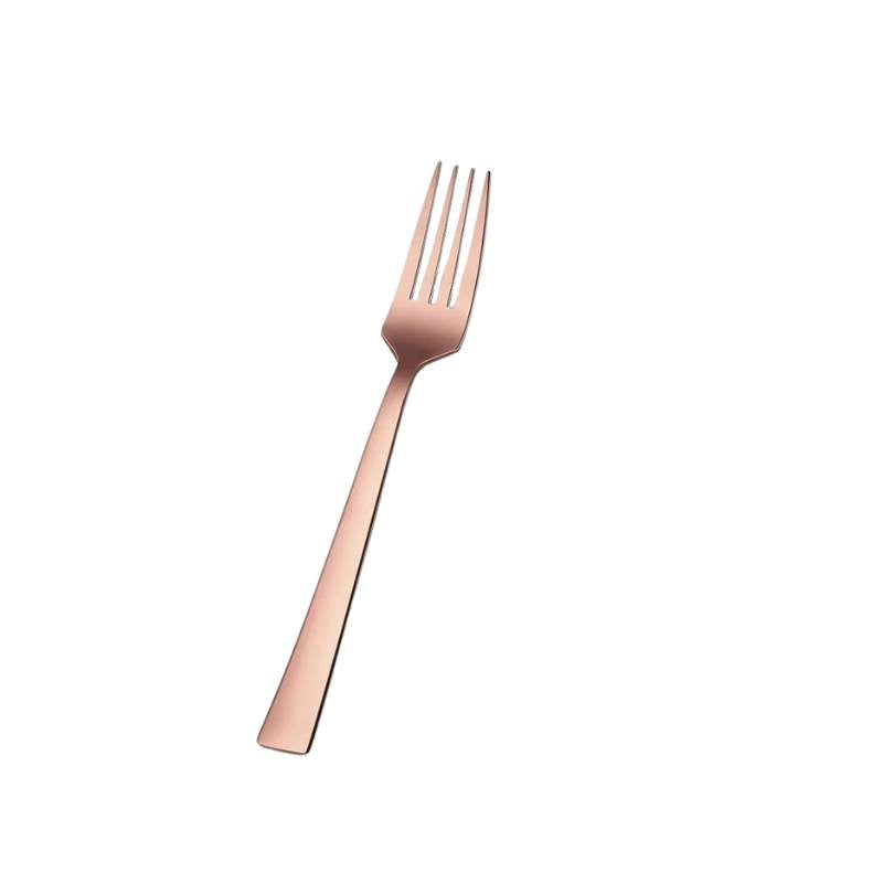 Single rose gold table fork with a modern, minimalist design, part of a 6-piece flatware set. Find premium cutlery at Bamagate.com in Sri Lanka.