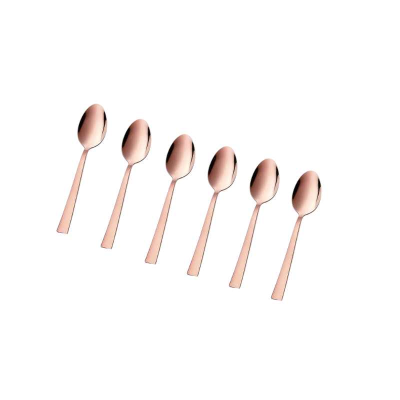 Rose Gold Tea Spoon Set - 6pc Stainless Steel flatware with sleek design, ideal for stylish tea service or entertaining guests.