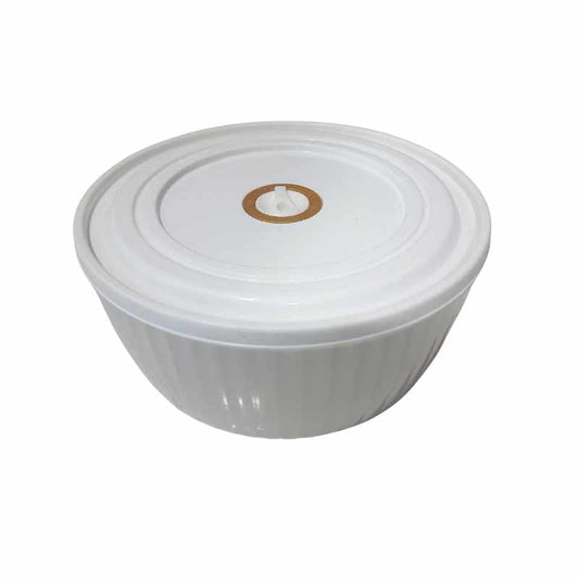 Plastic Food Storage Box Round 1.5 L with airtight lid, ideal for kitchen storage and microwave use. Durable plastic container for fresh food.
