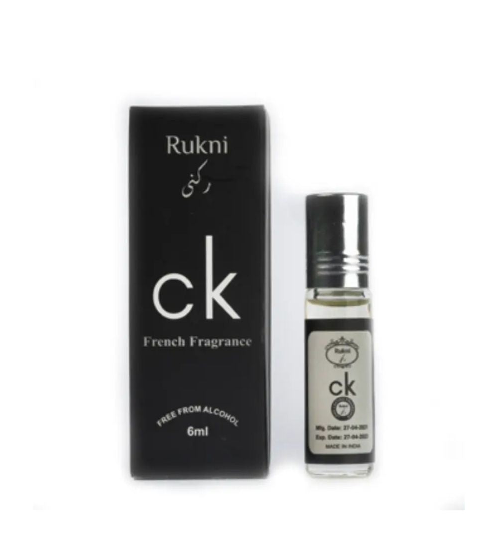 Rukni CK Roll-on French Fragrance 6ml pocket perfume with black packaging, alcohol-free, ideal for personal care and long-lasting scent.