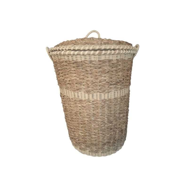 Eco Laundry Basket - Seagrass 15" with lid, handmade and durable for home storage. Ideal for eco-conscious laundry organization in Sri Lanka.