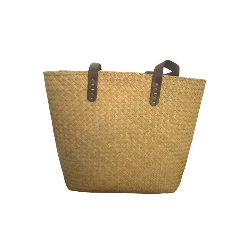 Handmade Natural Seagrass Tote Bag featuring eco-friendly woven design and durable handles, ideal for women's fashion accessories.