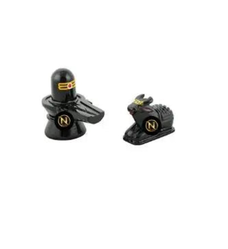 Ceramic Sivalingam & Nandi Statue Idol set in black with gold accents, ideal for home and office décor. Buy online in Sri Lanka.