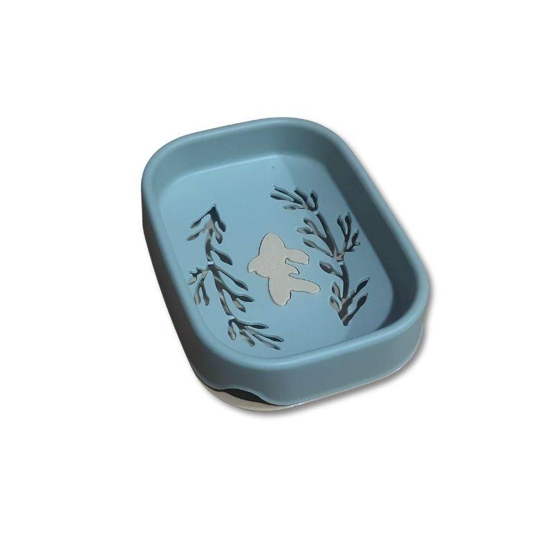 Blue Plastic Soap Dish with fish cutout and drainage holes, perfect for clean and dry soap storage. Buy soap trays online in Sri Lanka.