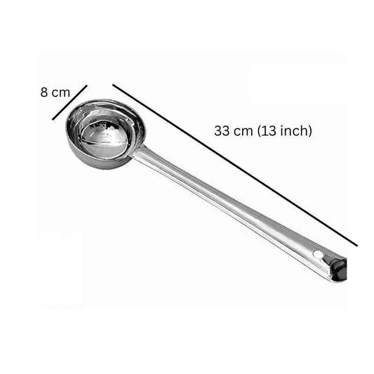 Large 33 cm Stainless Steel Cooking Spoon with 8 cm bowl diameter, perfect for heavy-duty kitchen tasks and serving large portions.