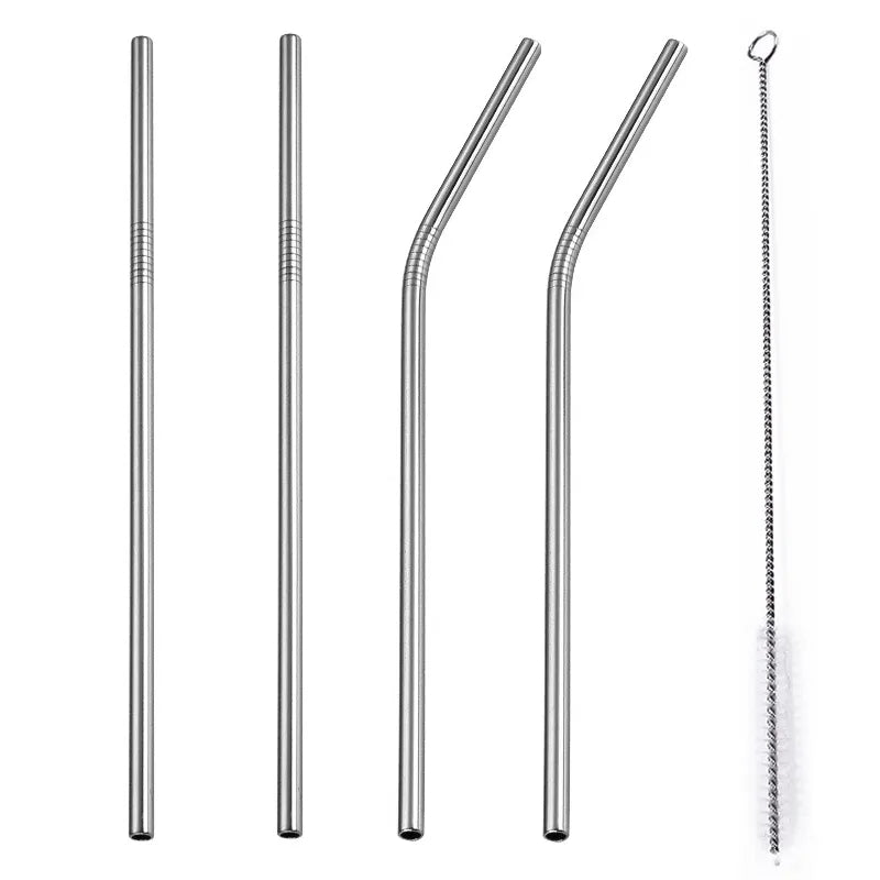 Stainless steel straw set with straight and bent reusable metal straws and a cleaning brush. Buy stainless steel straw price in Sri Lanka at Bamagate.com.